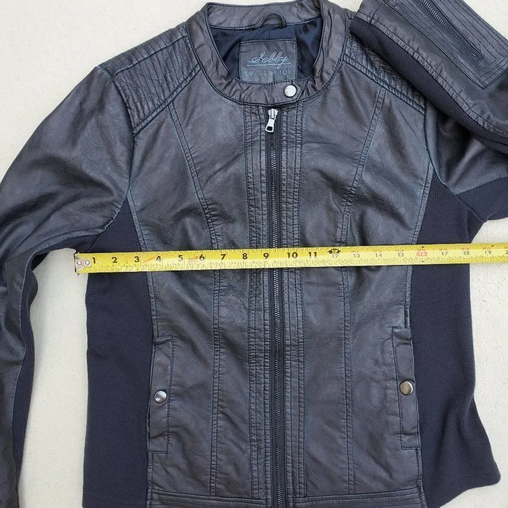 Sebby Collection blue faux leather moto jacket - Picture 5 of 16